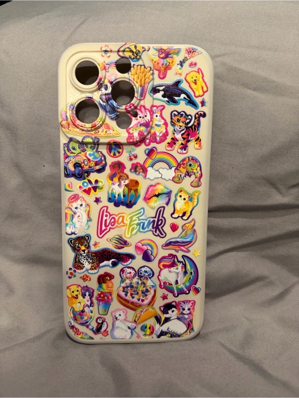 Lisa Frank Rainbow iPhone 15 Pro Max Case in White with Multicolor Accents